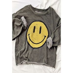 Smiley Face Graphic Sweatshirt - Olive Green